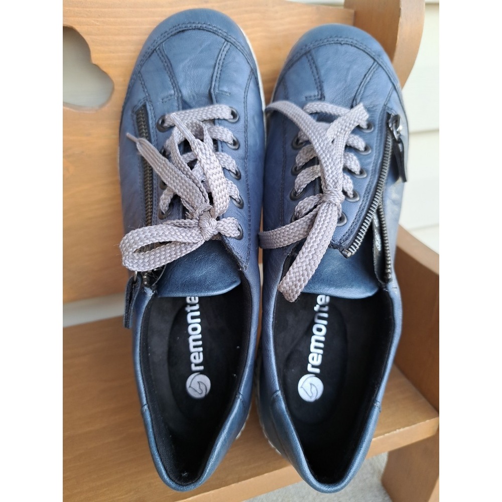 Remonte Women's Navy Blue Waterproof Leather Memory Foam Sneakers 8.0 Zip Lace